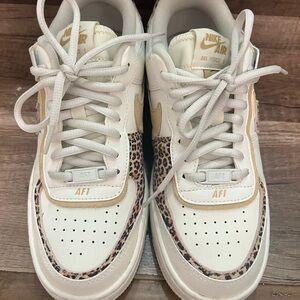 Nike Air Force 1 Cream and Leopard Print Sneakers